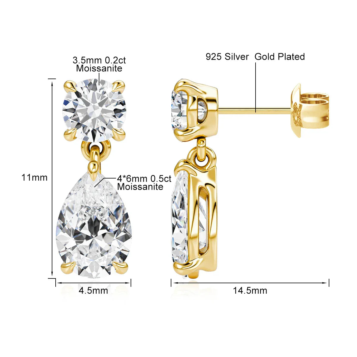 Waterdrop Full Moissanite Diamond Drop Earrings D VVS1 18k Gold Plated Pear Cut Earrings 925 Silver for Women Sparkling Jewelry