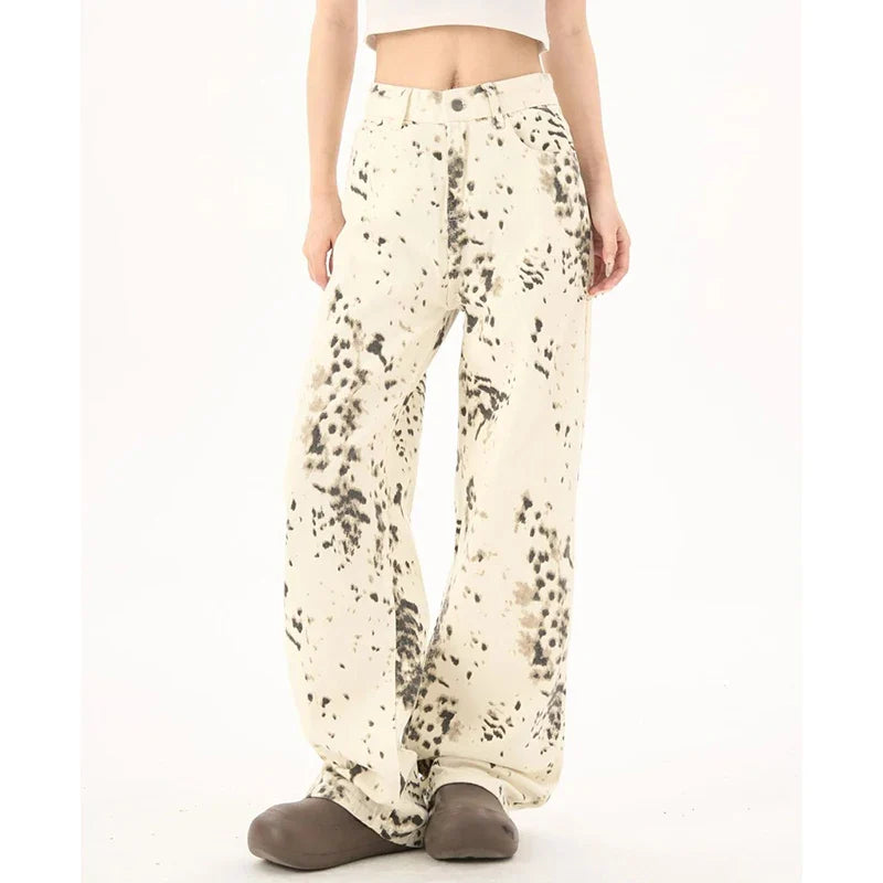 Female Chic Apricot Leopard Print Jeans