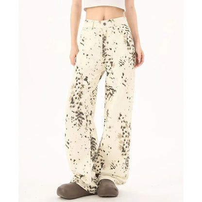 Female Chic Apricot Leopard Print Jeans