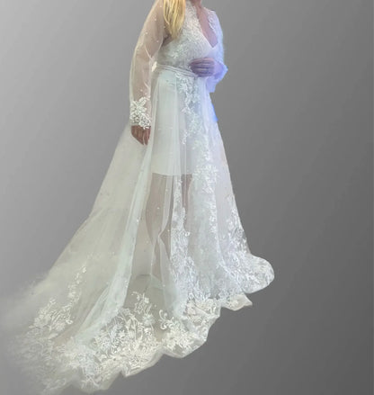 Pearls Appliques Long Sleeve Wedding Robe Jacket Robe Party Shawl BOLERO Bridal Cape Crystal Beaded Long Wedding Coat Customized