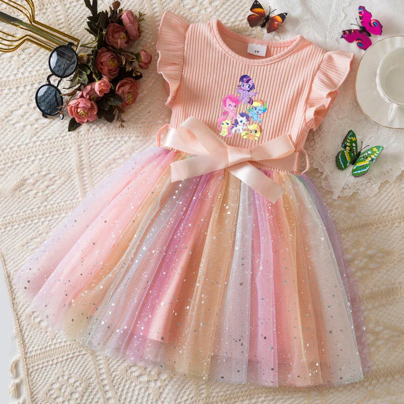 My Little Ponys Girls Dress for Sequins Toddler Girls Rainbow Tulle Sweet Kids Princess Dress for Girls Party Gift