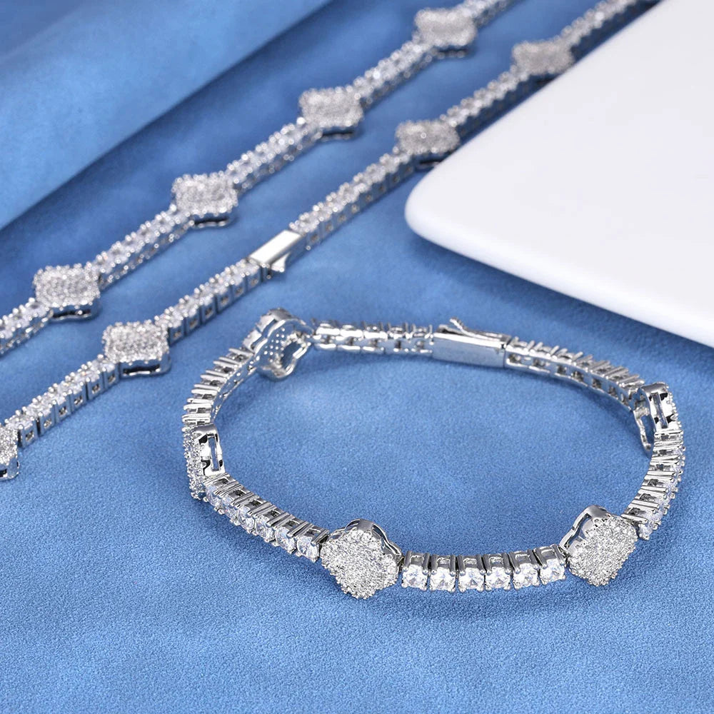 D VVS1 Moissanite Tennis Bracelet Four Leaf Clover s925 Sterling Silver Plated 18k with GRA Wedding Bracelets for Women