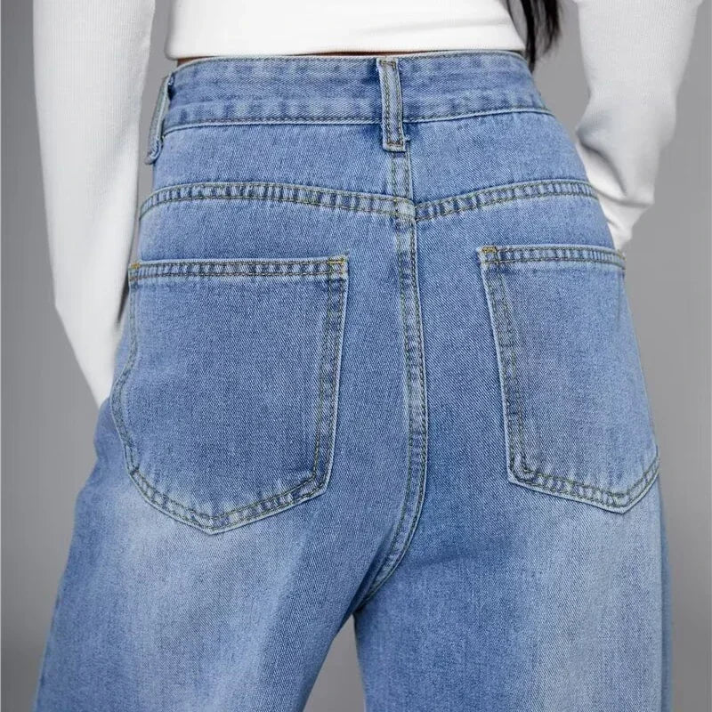 Summer Men Baggy Jeans Unisex Vintage American Style Straight Wide Leg Denim Pants Fashion Brand Hot Sale Casual Trousers