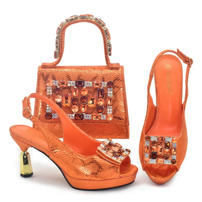 Fashion Bag and Shoe Set Nigeria Party Pumps Women Shoes and Bags To Match Set Italy Lady Rhinestone Pumps Women Luxury