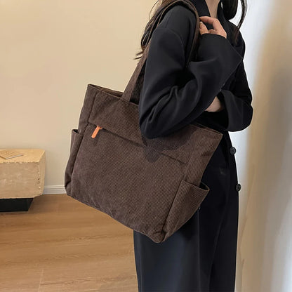 Fleece Canvas Bag Autumn and Winter New Versatile Large Capacity Tote Bag Student Single Shoulder Commuting Tote Bag