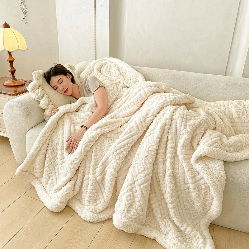 Ultra Soft Double Layer Fleece Blanket for Bed Thickened Cozy Velvet Warmth Blanket Autumn Winter Plush Blankets for Sofa Nap