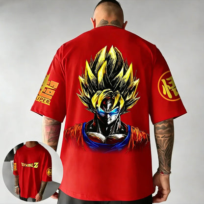 Anime Cotton T-shirt Summer New Super Saiyan Printed Men's Street Hip Hop Loose Casual Short Sleeve Top