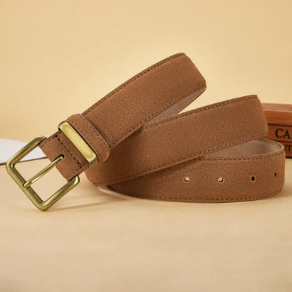Luxury Suede Cowhide Leather Belt for Women, Vintage Style with Gold Buckle, 3.5cm Wide Waistband for Dresses & Jeans