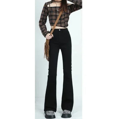 White Straight-leg Jeans Women's High-waisted Elastic Slimming Bootcut Pants Microflare Waistline Shredded Leggings Fashion