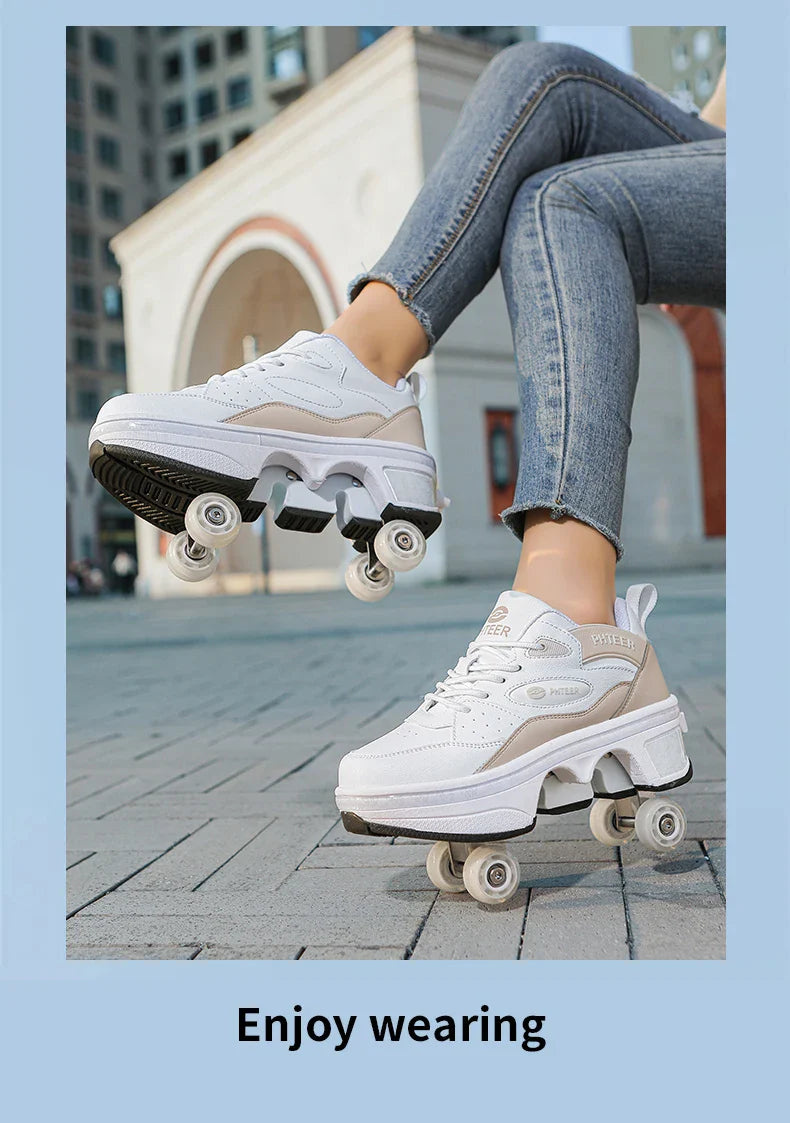Deformation Shoes Roller Sneakers With 4 Wheels Skates Adult Kids Runaway Parkour Wheels Shoes For Women Men Youth Sport Shoes