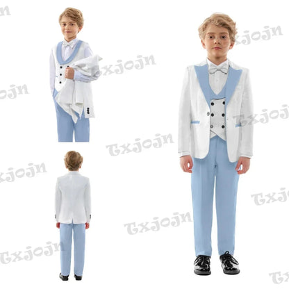 Sky Blue Child 4 Pieces Suits Handsome Children's Ring Bearer Wedding Set Comfortable Formal Slim Fit Suit For Award Ceremony