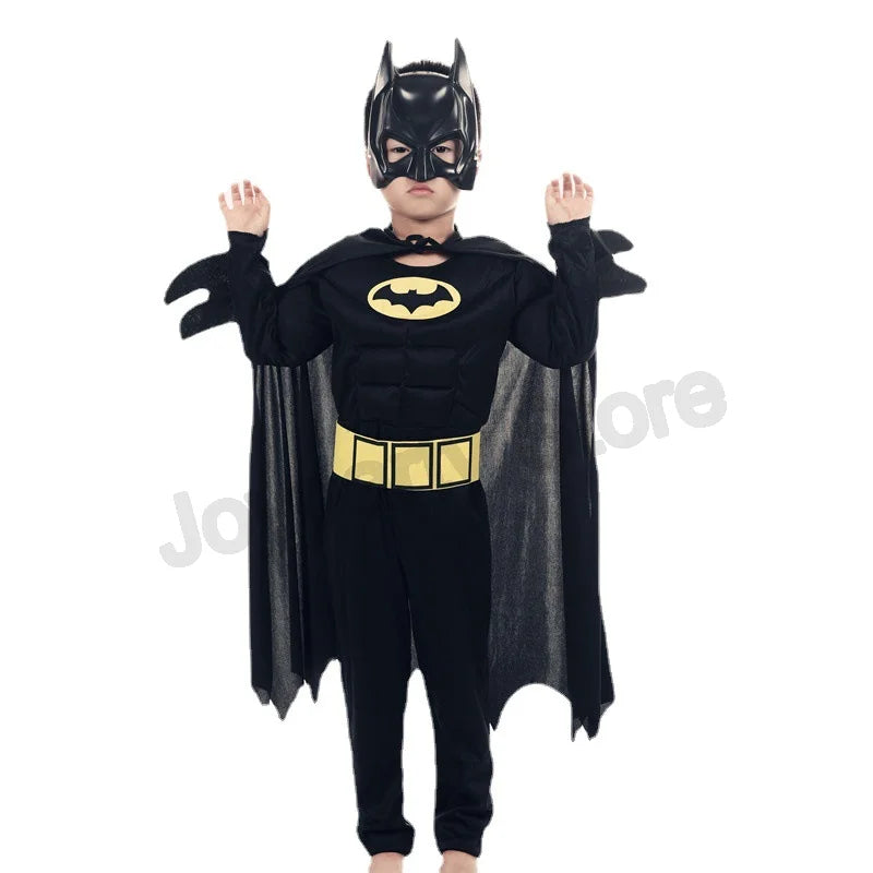 Kids Boy Bat Cosplay Jumpsuit Hero Costume Suit with Cape Mask Men Superhero Wayne Cosplay High Quality Halloween Carnival Party