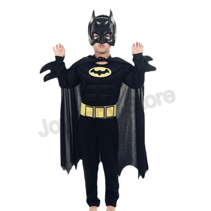 Kids Boy Bat Cosplay Jumpsuit Hero Costume Suit with Cape Mask Men Superhero Wayne Cosplay High Quality Halloween Carnival Party