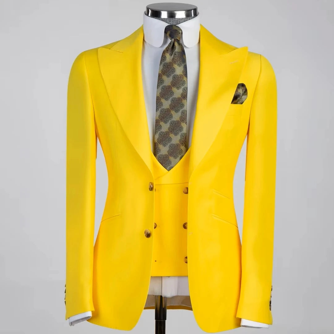 Men Suit 3 Pieses White Solid With Lapel And Pocket For Wedding Birthday Business Party Office Work Jacket Vest With Pants