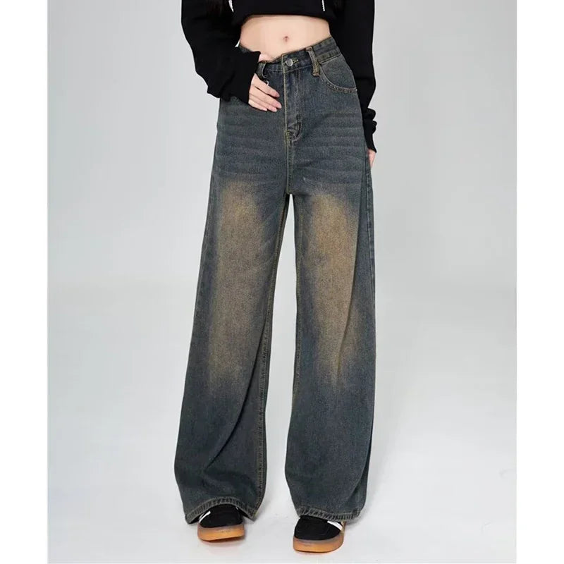 Summer Men Baggy Jeans Unisex Vintage American Style Straight Wide Leg Denim Pants Fashion Brand Hot Sale Casual Trousers