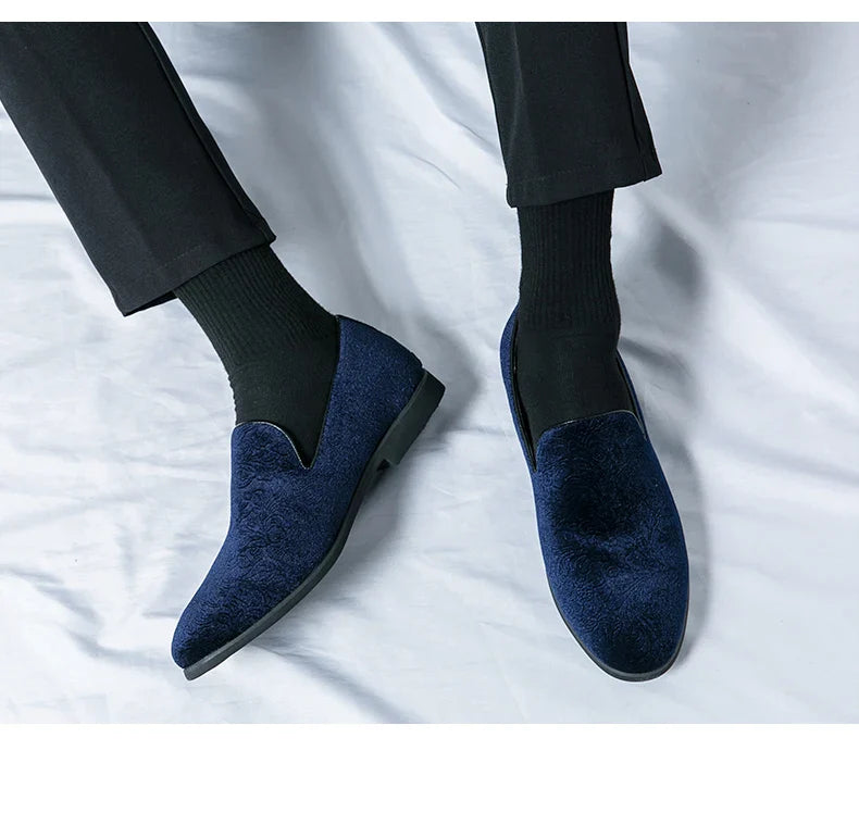 New British style men's hair stylist pattern suede lazy man slip-on bean loafers 46 plus-size pointed leather shoes