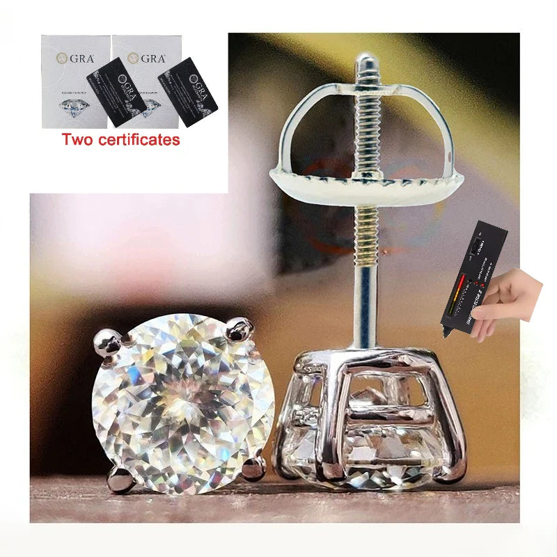 100% S925 silvery Portuguese cut D moissanite screw back 4 prong stud earring for women golden plated yellow golden plated  GRA