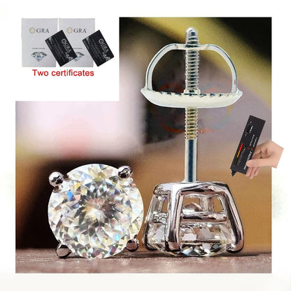 100% S925 silvery Portuguese cut D moissanite screw back 4 prong stud earring for women golden plated yellow golden plated  GRA