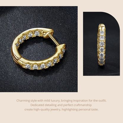 Gold Moissanite Hoop Earrings for Women, 925 Sterling Silver D Color Round Cut Lab Diamond Hypoallergenic Earrings