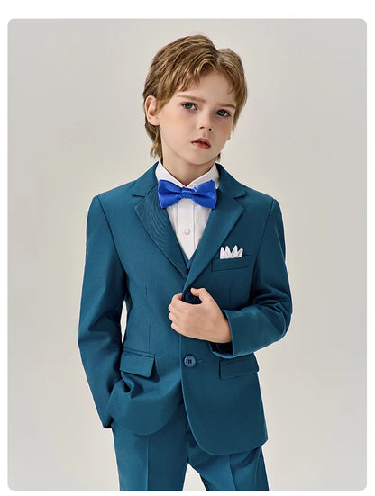 Boys Dark Green Jakcet Vest Pants Bowtie Evening Party Dress Children Wedding Photograph Suit Kids Ceremony Performance Costume