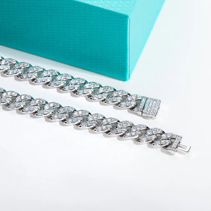 Moissanite Cuban Bracelet Hip Hop 925 Sterling Silver 1.2mm/1.5mm/2mm Flashy Heavy Metal Statement for Men & Women