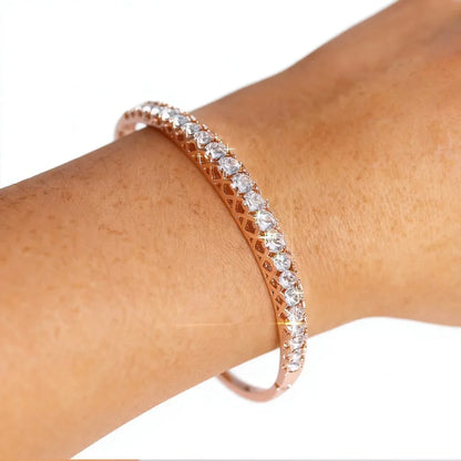 Round Cut Bangle Embellished with Premium Crystals for Women Quality Brass with 18K Rose Gold Plated Jewelry