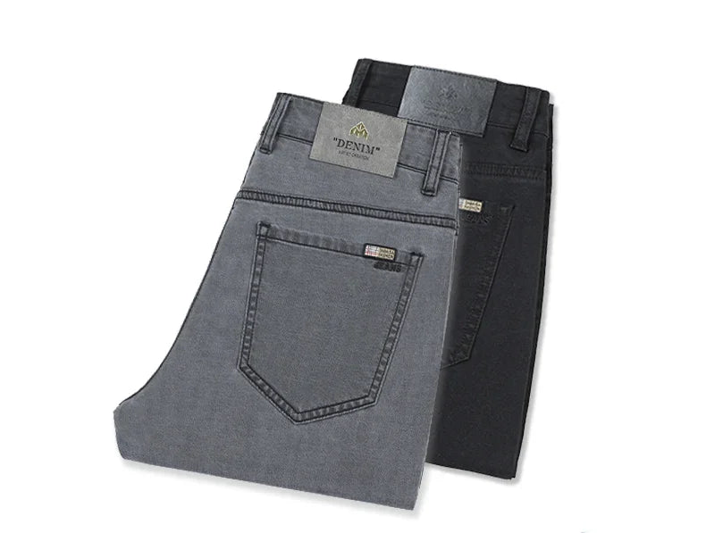 Summer Lyocell Ultra-thin Jeans Men Straight Stretch Breathable Denim Pants Fashion Business Casual Male Trousers Black Gray