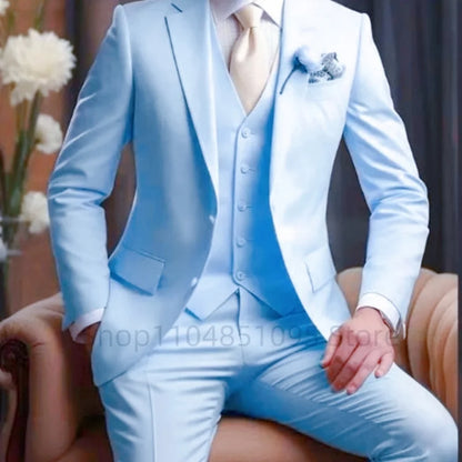 Wedding Light Pink Men's Suit 3 Pieces Formal Business Notch Lapel Blazer Tuxedos Slim Fit Groomsmen Suit Set(Jacket+Vest+Pant)