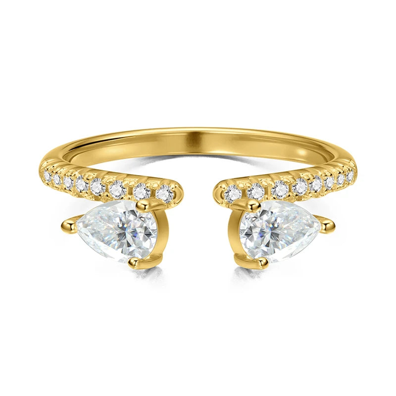 Double Pear Cut Moissanite Rings for Women Adjustable 5-9 Size Lab Diamond Wedding Female Jewelry 925 Sterling Silver