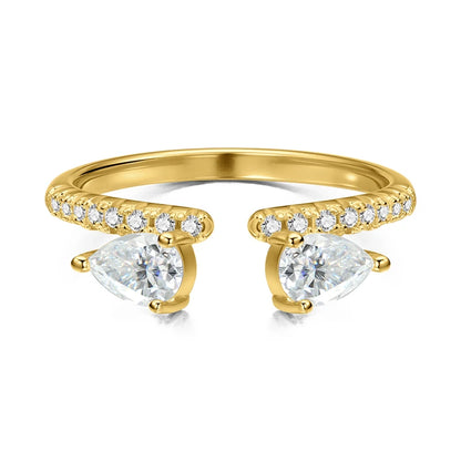 Double Pear Cut Moissanite Rings for Women Adjustable 5-9 Size Lab Diamond Wedding Female Jewelry 925 Sterling Silver
