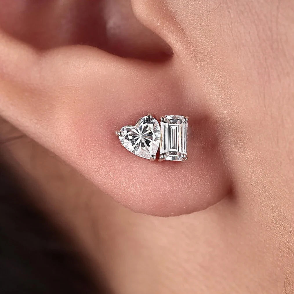 4cttw Heart & Emerald Moissanite Diamond Stud Earrings with Certificates 925 Sterling Silver Ear Studs Fine Jewelry for Women