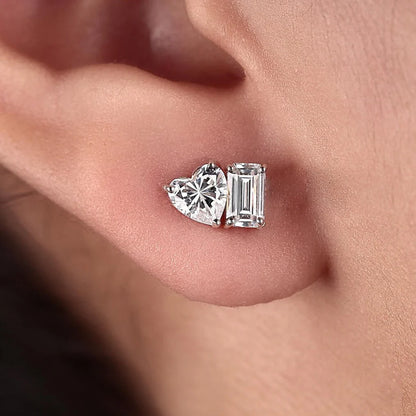 4cttw Heart & Emerald Moissanite Diamond Stud Earrings with Certificates 925 Sterling Silver Ear Studs Fine Jewelry for Women