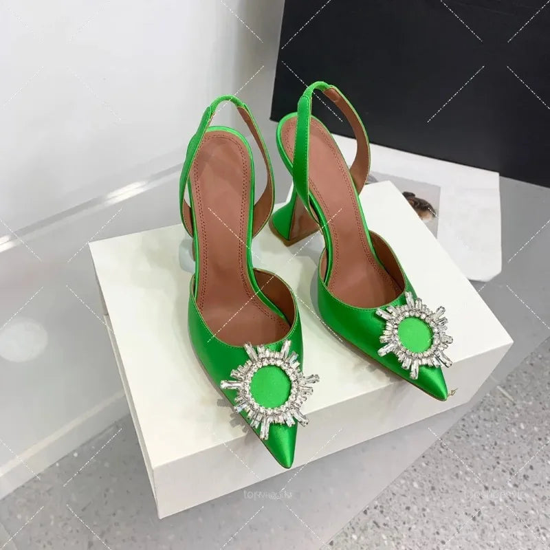 Women's Sandals 2026 New Sun Button Water Diamond Pointed High Heels Fashionable Banquet Wine Glass and Baotou Sandals