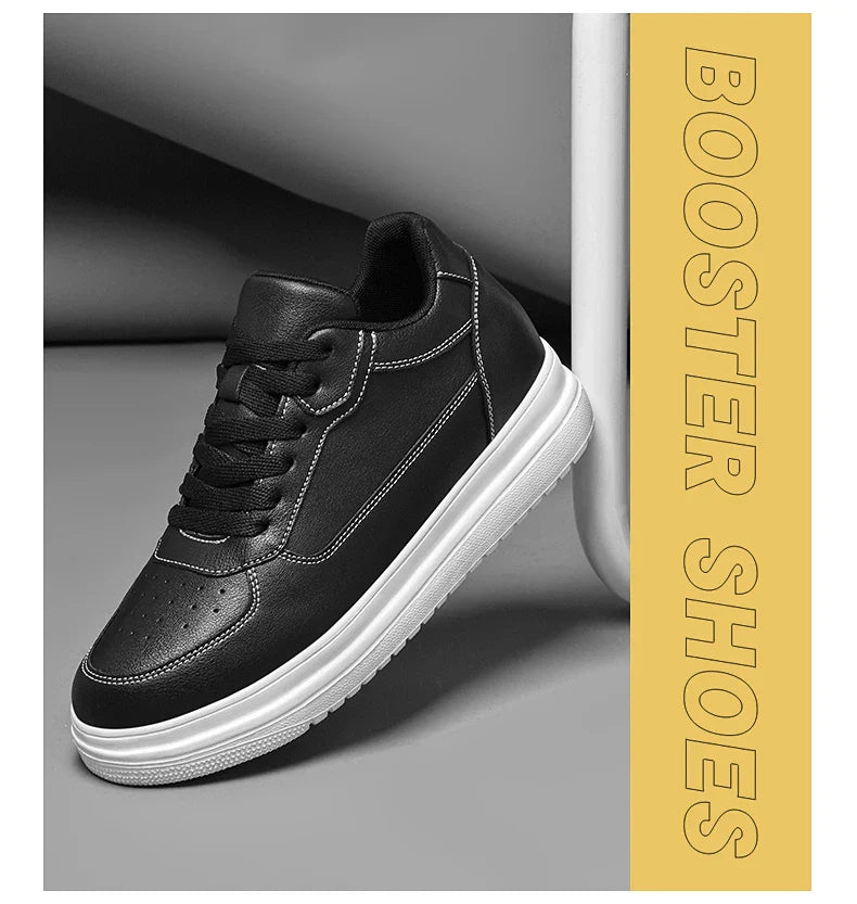 Novos sapatos masculinos invisíveis para aumentar a altura, sapatos esportivos de 6 CM-8 CM-10 CM, sapatos esportivos de couro branco para homens, tamanhos ampliados 36-46