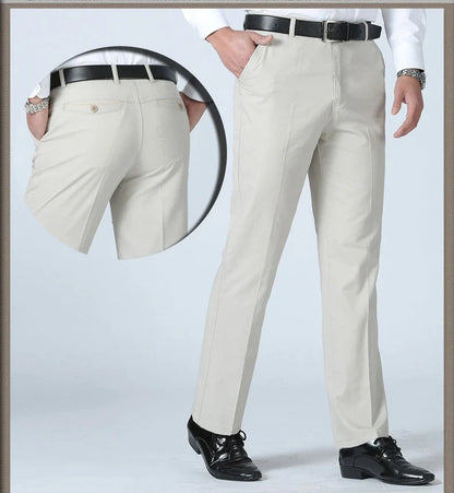 Men's Summer Thin Casual Suit Pants Autumn Thick 100% Cotton Classic Business Fashion Stretch Trousers Male Brand Clothes