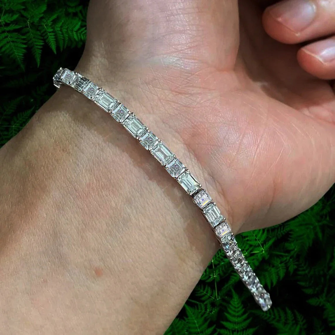 Asscher/Emerald Cut All Moissanite Diamond Tennis Bracelets for Women Men S925 Silver Plated 18k Gold Squre/RectangleWrist Chain