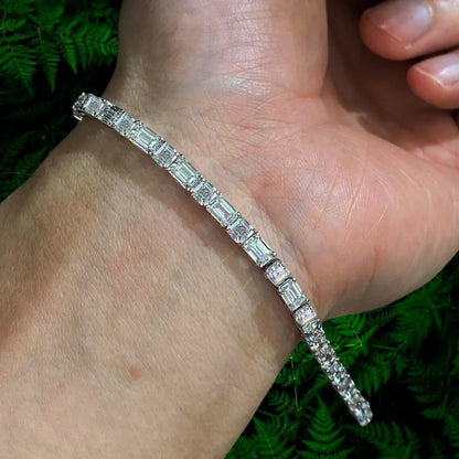 Asscher/Emerald Cut All Moissanite Diamond Tennis Bracelets for Women Men S925 Silver Plated 18k Gold Squre/RectangleWrist Chain