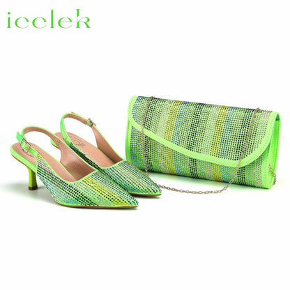 Italian Design African Women's High Heels Pointed Toe Sandals Party Wedding Party Magenta Color Shoes and Bags Set