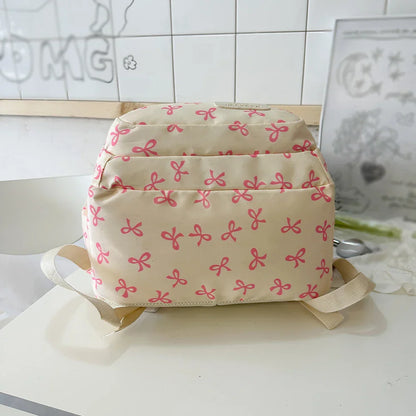 Korean Fashion Bow Print Women's Fashion Backpack Lightweight Simple Student Schoolbag Female Bag Set Three-Piece