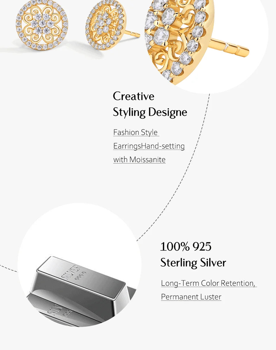 Sparkling Moissanite Earrings for Women D VVS1 Color Pass Diamond Test Solid S925 Sterling Silver Wedding Jewelry Gift