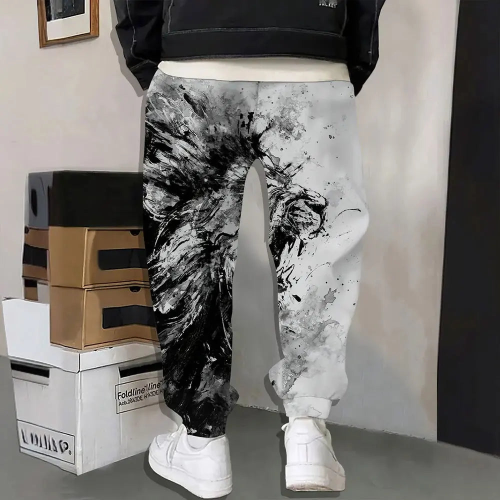 Men's Sweatpants Retro 3D Square Printed Sweatpants Men's Loose Pocket Drawstring Sweatpants Winter Thick Warm Sweatpants