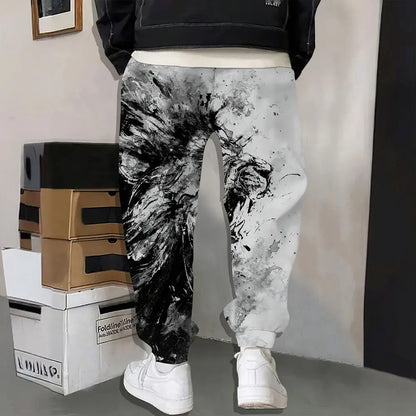 Men's Sweatpants Retro 3D Square Printed Sweatpants Men's Loose Pocket Drawstring Sweatpants Winter Thick Warm Sweatpants