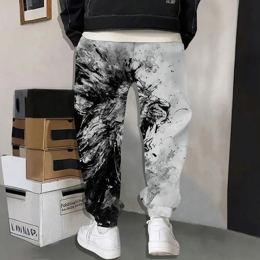 Men's Sweatpants Retro 3D Square Printed Sweatpants Men's Loose Pocket Drawstring Sweatpants Winter Thick Warm Sweatpants