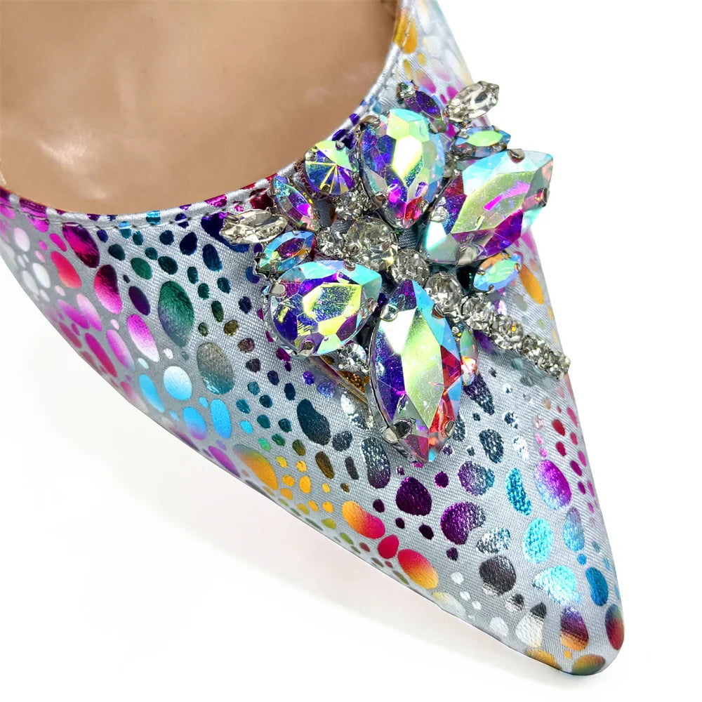 Italian Design Luxury Women's Shoes And Clutch Green Full Diamond Decoration Metal Closure Bag for Party