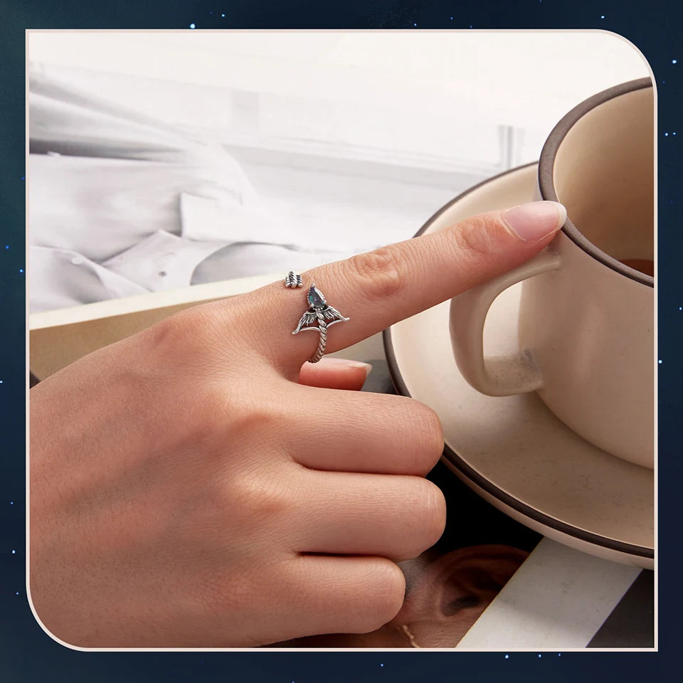 925 Sterling Silver Colorful 12 Zodiac Open Ring For Women , Rainbow Zircon Crystal Stackable Rings Girl Family Gift