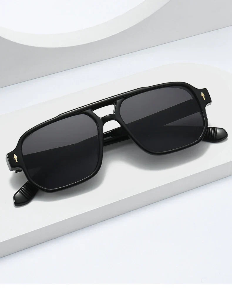 Vintage Double Bridges Men Square Sunglasses Fashion Clear Ocean Lens Eyewear Women Trending Rivets Sun Glasses UV400