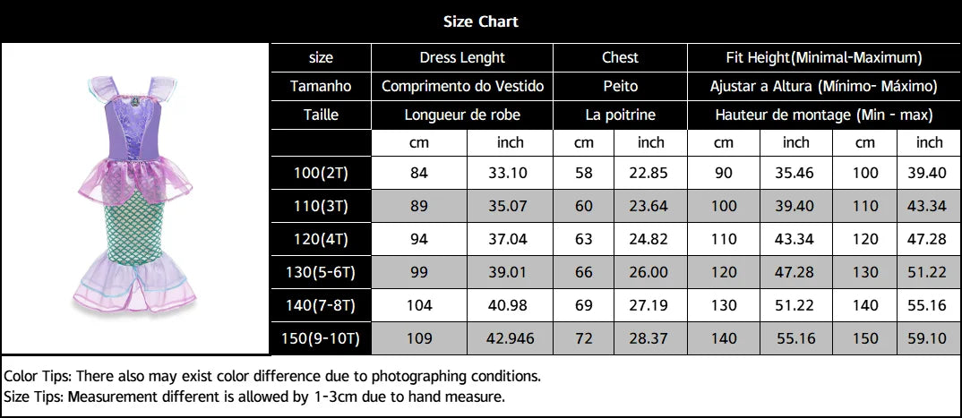 Little Mermaid Ariel Princess Dress for Girl Cosplay Mermaid Party Costume Princess Fancy Vestidos Children Carnival Clothes