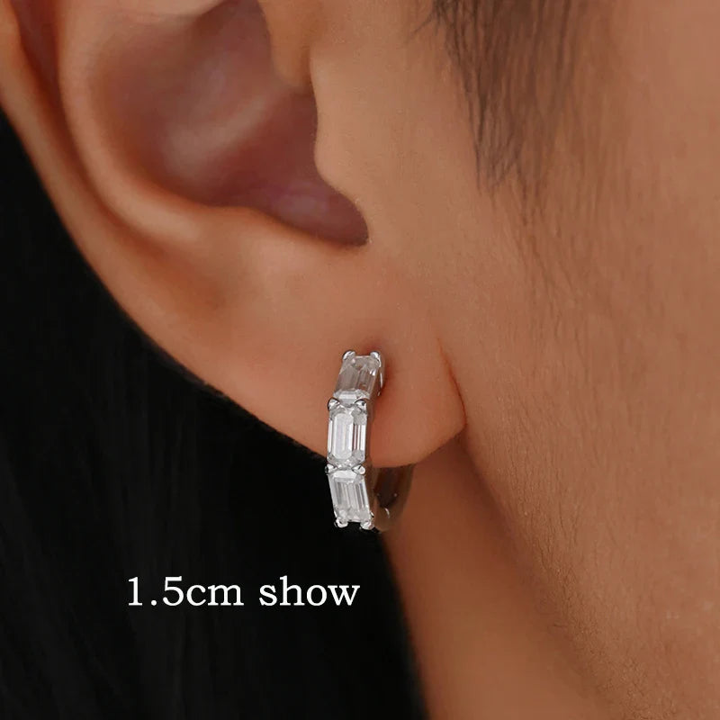 3*5mm Pass Diamond Test Moissanite Hoop Earrings D Vvs1 Emerald Cut Dainty Ear Jewelry for Women S925 Sterling Silver