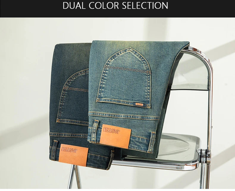 Premium Jeans Men's Autumn 2023 New Elastic High End Business Casual Old Vintage Straight Leg Jeans