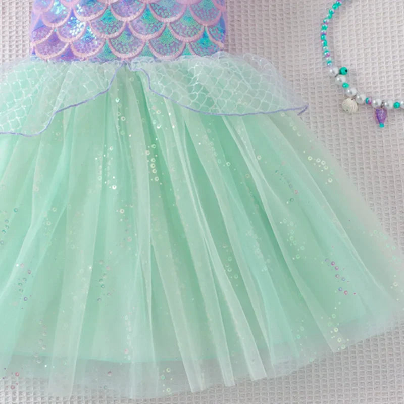 Girls Tulle Dress Princess Kids Fashion Sequined Puffy Ballet Dance Gown Baby Sleeveless Tutu Skirt Christmas Halloween Vestidos